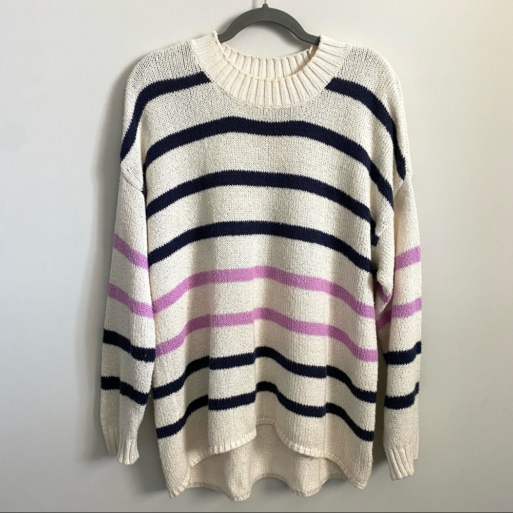 525 America Striped Black Purple and Ivory Sweater